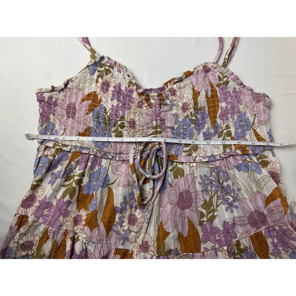 American Eagle Floral Smocked Cami Top Medium Purple Brown Sleeveless - Picture 10 of 11